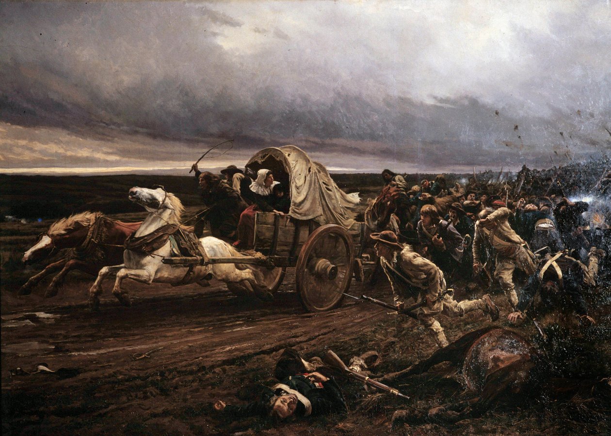 Derouten av Cholet-opprøret væpnet i Vendee i mars 1793, irettesatt i oktober av konvensjonen og de republikanske hærene, trakk de "hvite" seg tilbake mot Loire. Maleri av Jules Girardet (1856-1938) av Jules Girardet
