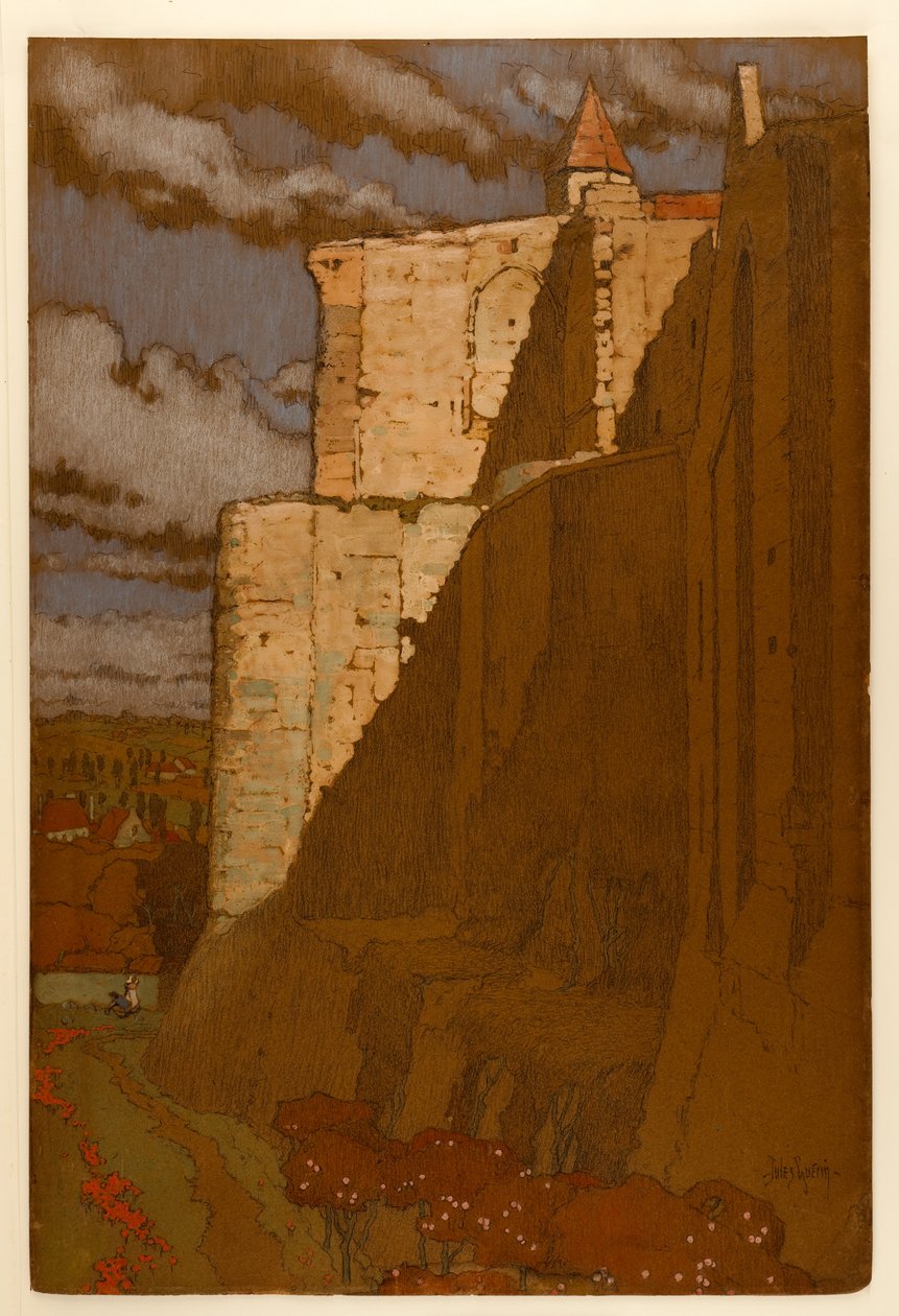 Chateau of Loches: Wall of Enceinte og toppen av Tour Ronde av Jules Guerin