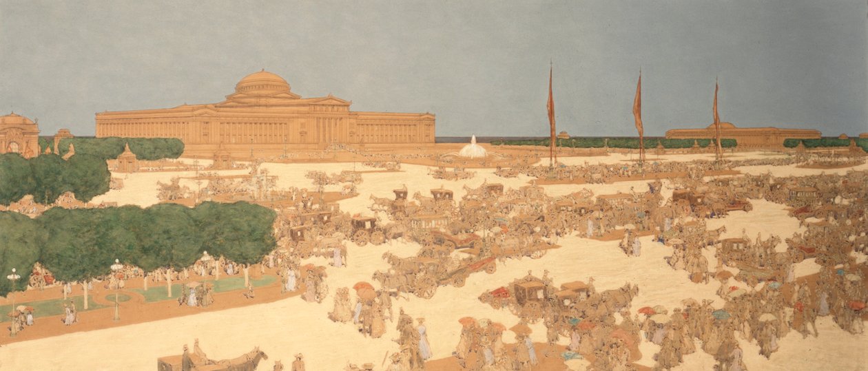 Foreslått torg på Michigan Avenue, vest for Field Museum of Natural History i Grant Park, med utsikt østover fra hjørnet av Jackson Boulevard av Jules Guerin