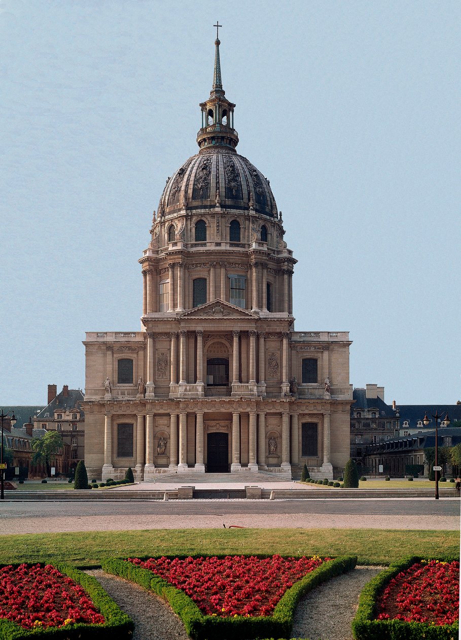 Sørvisning av Dome of the Hotel des Invalides realisert av Jules Hardouin Mansart (1646-1708) på et prosjekt av Liberal Bruand. 1679-1708 Paris - The Dome of the Hotel des Invalides, bygget i 1679-1708 av Hardouin Jules Mansart (1646-1708). Paris, Frankrik av Jules Hardouin Mansart
