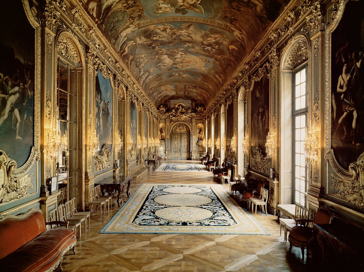 Utsikt over Galerie Doree på Hotel de Toulouse, ca. 1720 av Jules Hardouin Mansart