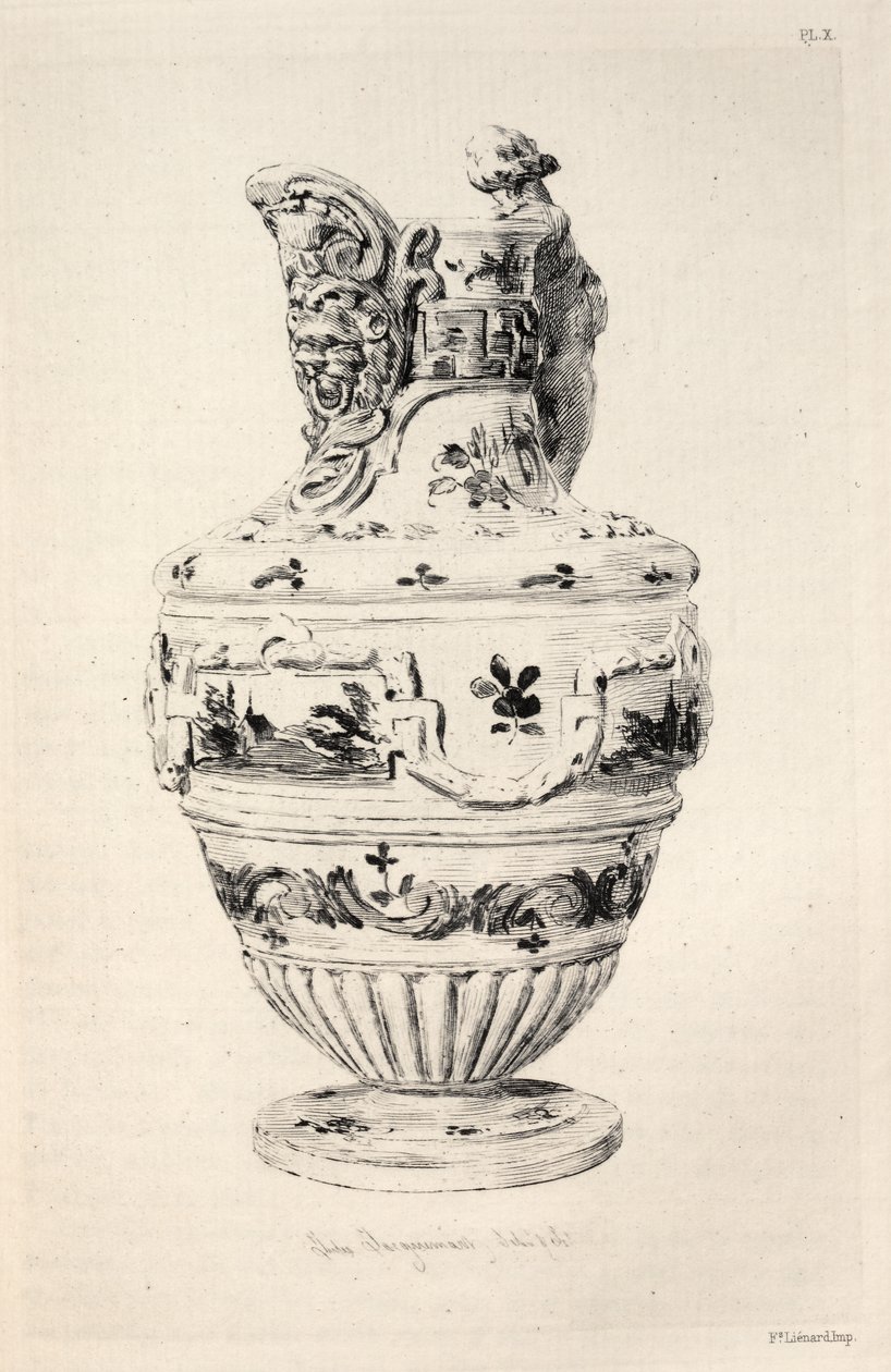 Historien om den keramiske kunsten: En beskrivende og filosofisk studie av keramikken til alle aldre og alle nasjoner: Spania: Talavera de la Reyna- Faience- Ewer (Plate X) av Jules Jacquemart