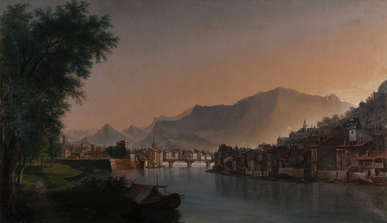 Utsikt over Grenoble på 1800-tallet (Olje på lerret) av Jules Jean Baptiste Guedy
