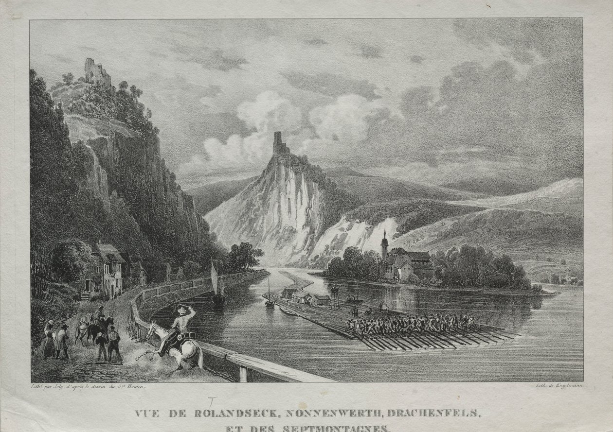 Utsikt over Rolandseck, Nonnenwerth, Drachenfels og Siebenbirge. av Jules Jean Baptiste de Joly