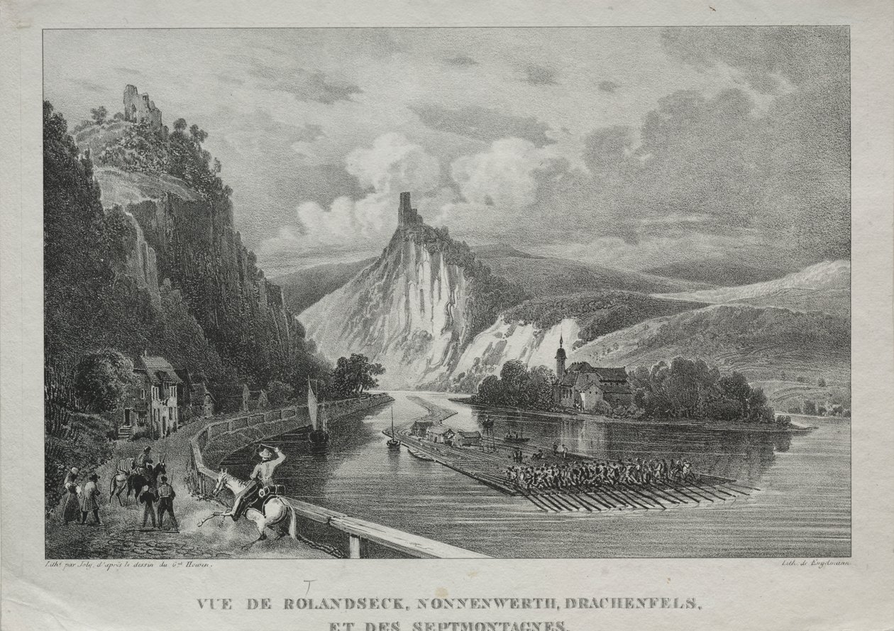 Utsikt over Rolandseck, Nonnenwerth, Drachenfels og Siebenbirge av Jules Jean Baptiste de Joly