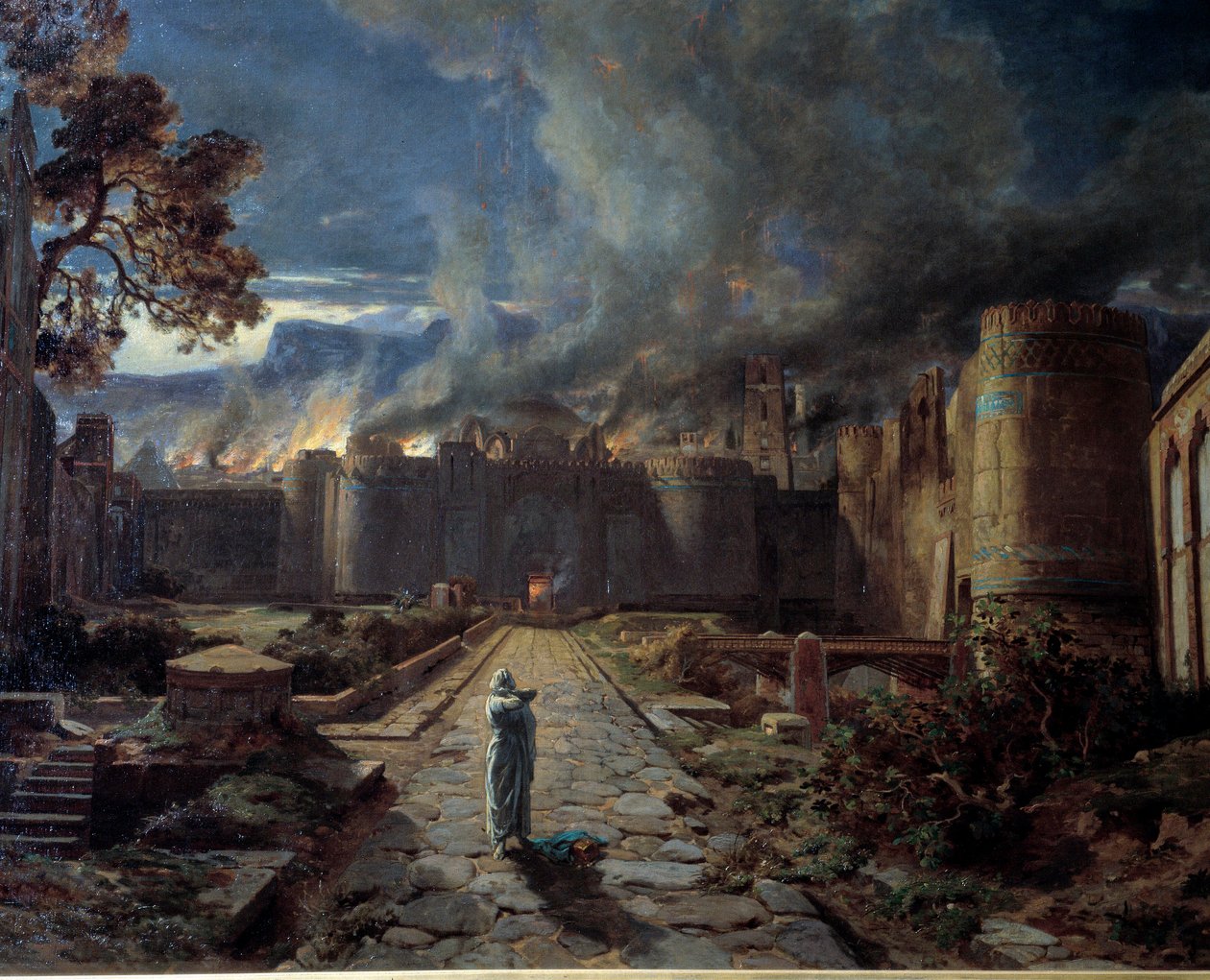 Sodoma (Sodoma) Ødeleggelsen av byen ved brann. Detalj. Maleri av Jules Laurens (1825-1901) Orleans. Museum of Fine Arts av Jules Joseph Augustin Laurens