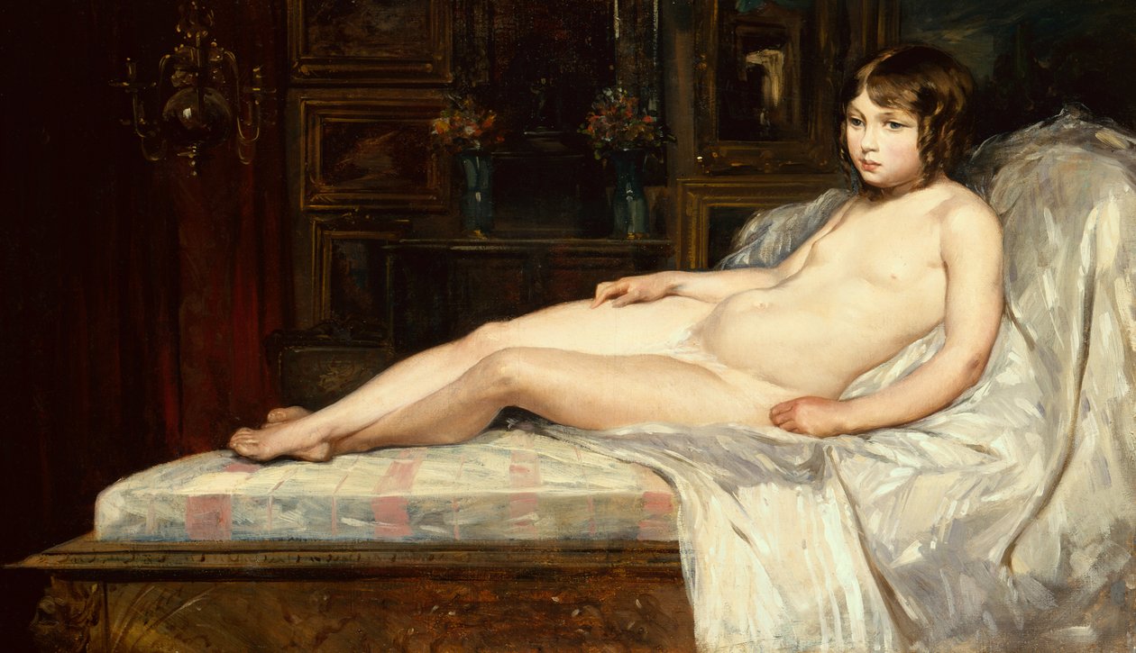 Young Nude Reclining (olje på lerret) av Jules Joseph Lefebvre