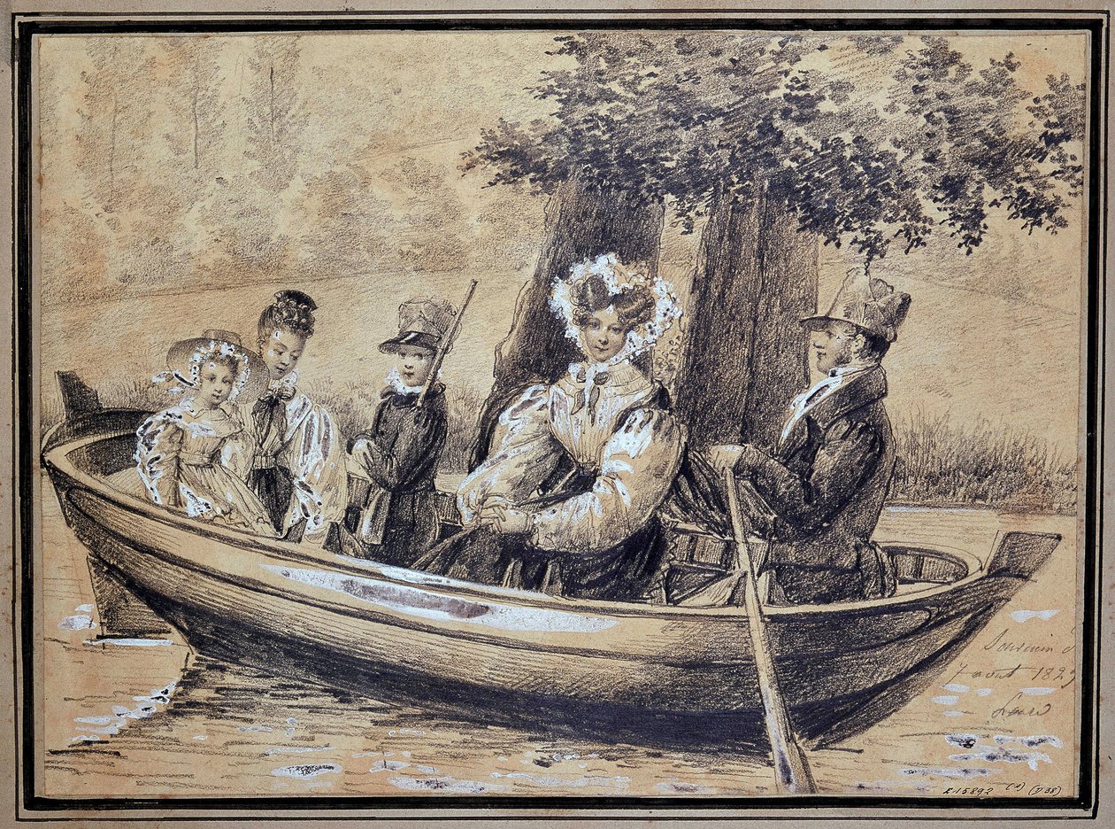 Familien til Ségur (greven, grevinnen og deres barn) med båt - av J.H. Laure, august 1829 av Jules Laure