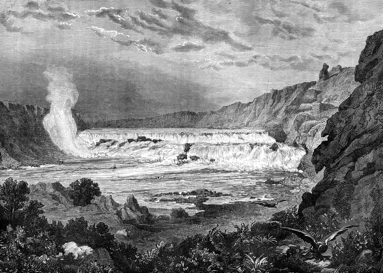 Grand Falls, Missouri River, USA, 1800-tallet. av Jules Laurens