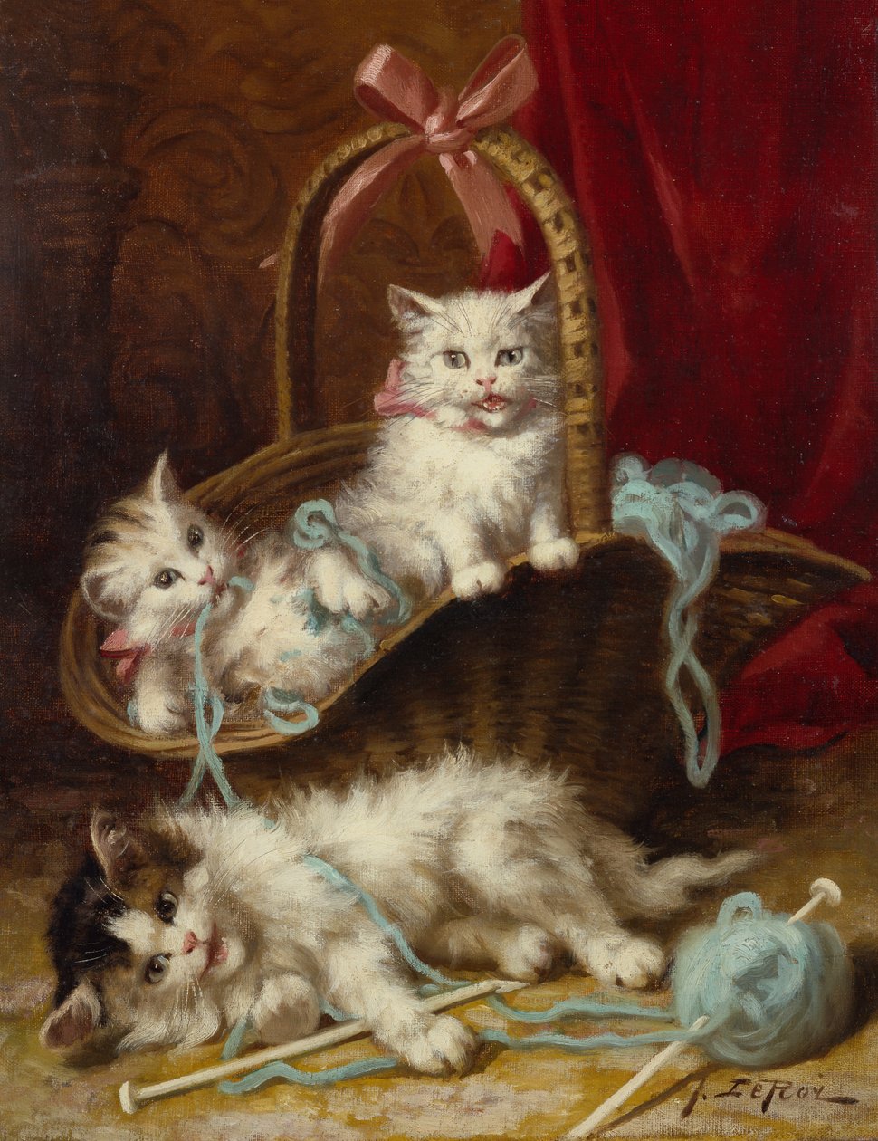A Basket of Mischief (olje på lerret) av Jules Leroy