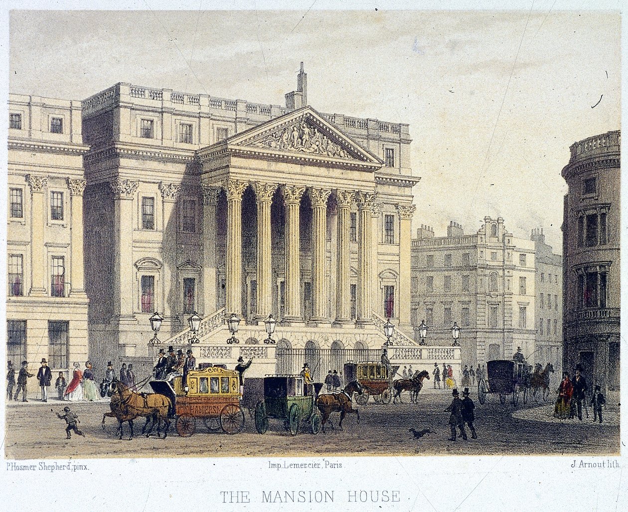 Mansion House eksteriør, London, 1854 av Jules Louis Arnout