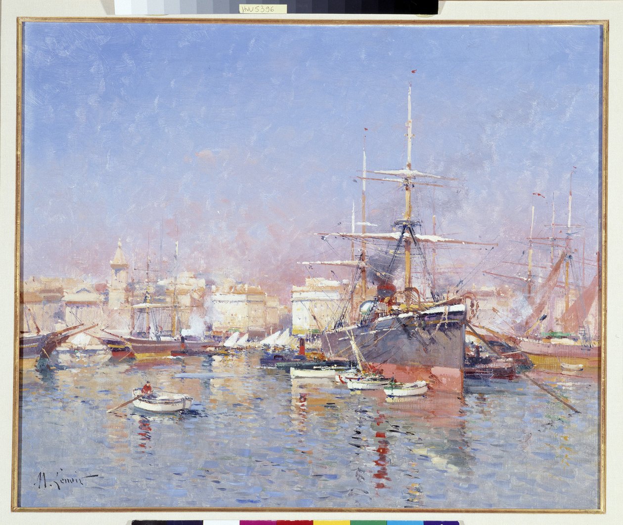 Goelette skapt i den gamle havnen i Marseille Maleri av Jules Marcel Lenoir (1872-1931) 20. århundre Obligatorisk omtale: Samlingsstiftelsen hilsen Provence, Marseille av Jules Marcel Lenoir