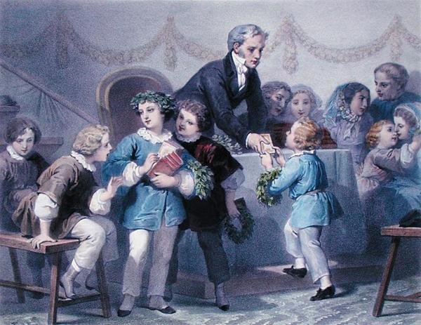 Prisutdelingsseremonien, gravert av Henier, Bettannier og Morlon (farge litho) av Jules Marie (after) Desandre
