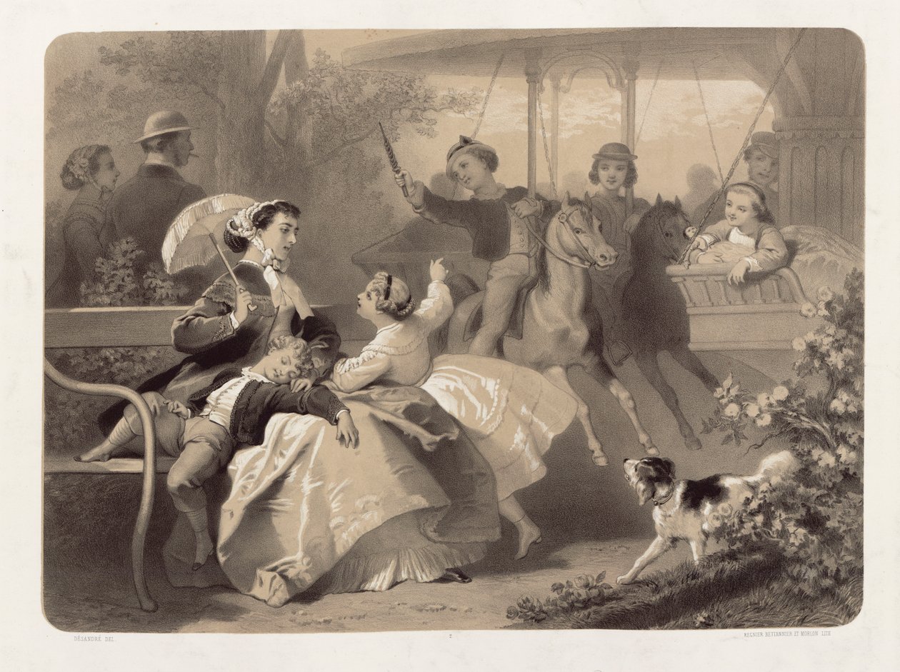 Merry-Go-Round ved Saint-Cloud, gravert av Regnier, Bettanier og Anthony Morlon (1834-1914) av Jules Marie Desandre