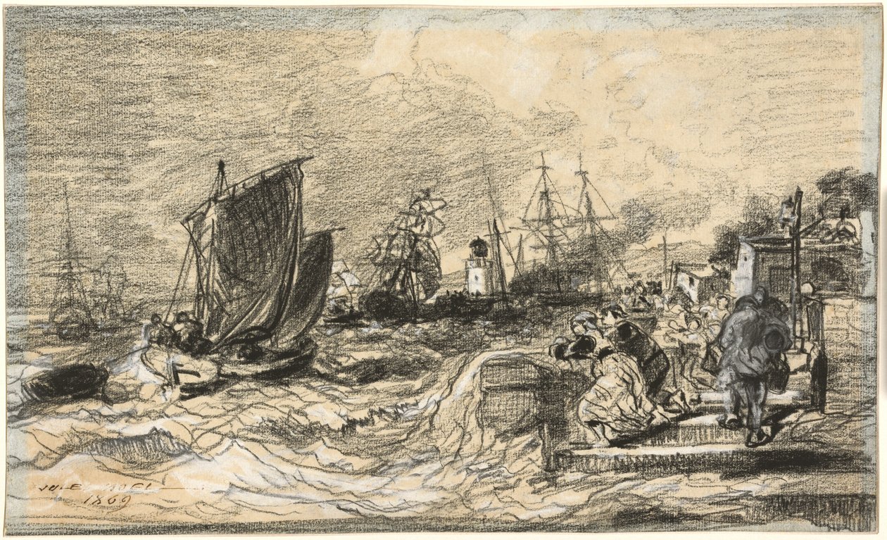 Bretonsk havn med en storm som nærmer seg av Jules Noël