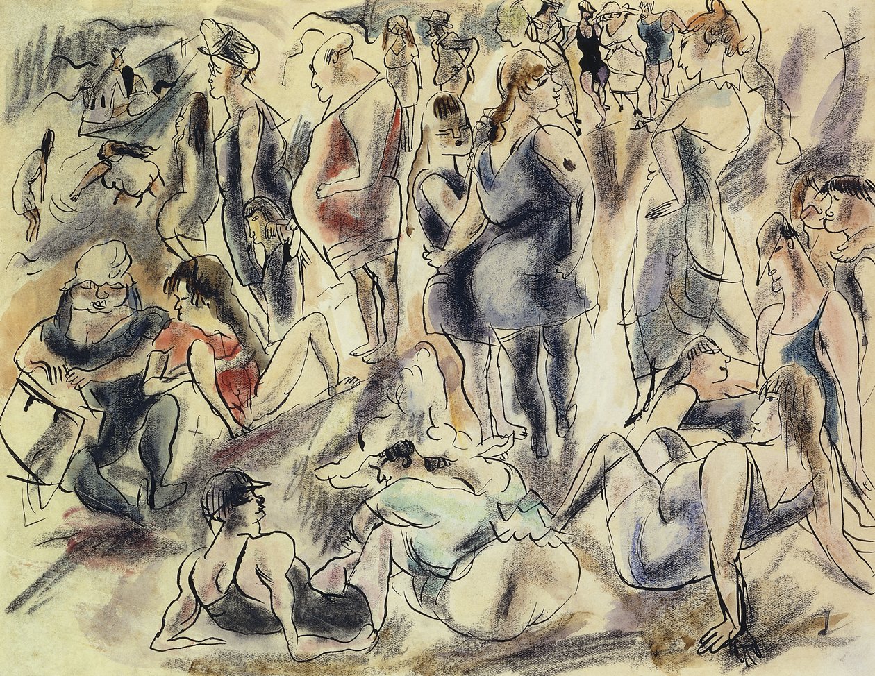 American Beach; Plage American, ca. 1917 av Jules Pascin