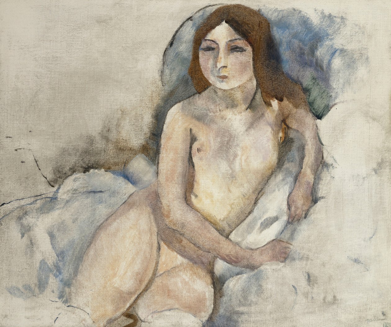 Blond jente poserer; Blond jente poserer, 1912 av Jules Pascin