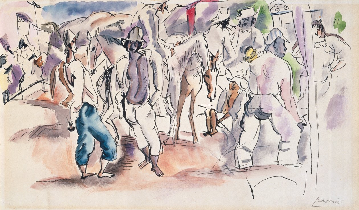 Figurer og hester (wc på papir) av Jules Pascin