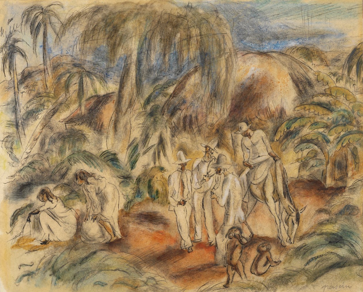 Figurer i tropisk landskap av Jules Pascin
