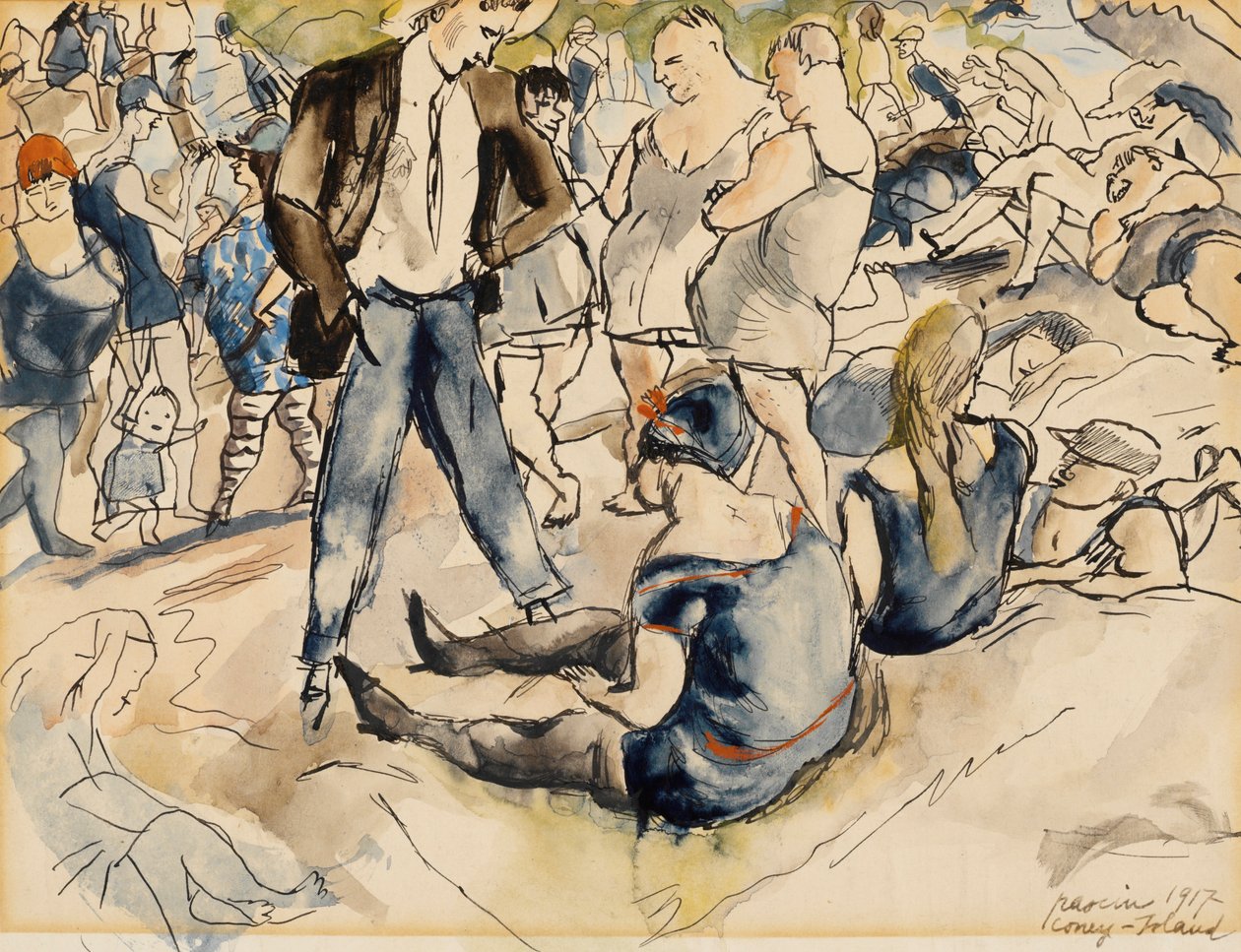 Figures on Beach, Coney Island, 1917 (wc på papir) av Jules Pascin