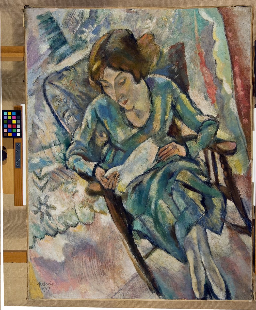 Jente i grønn lesning, 1917 av Jules Pascin