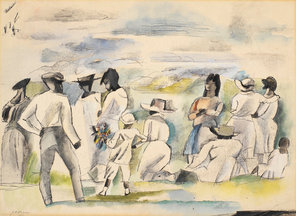 Gruppe av figurer med gutt holder blomster av Jules Pascin