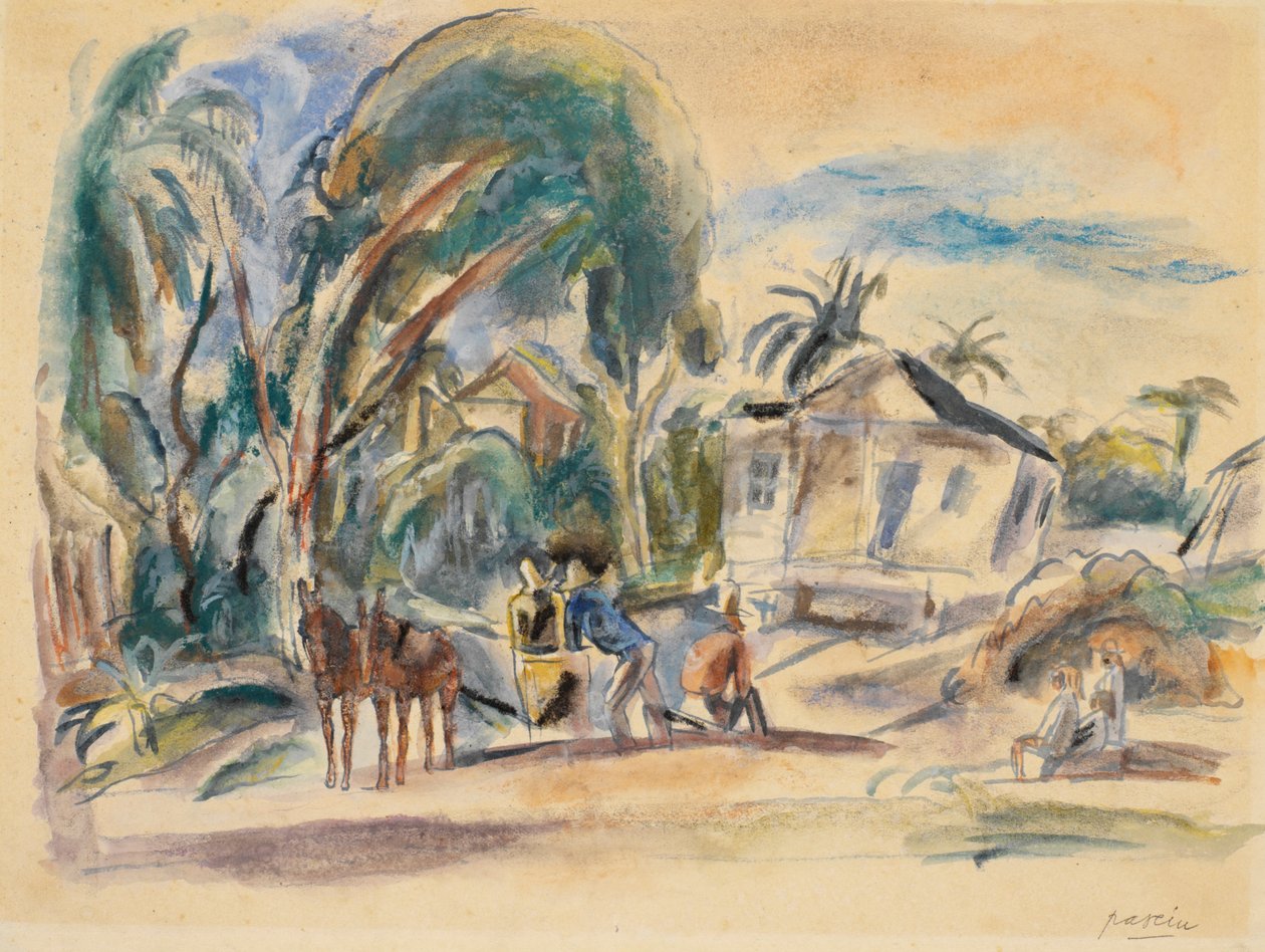 Landskap, hus og trær av Jules Pascin