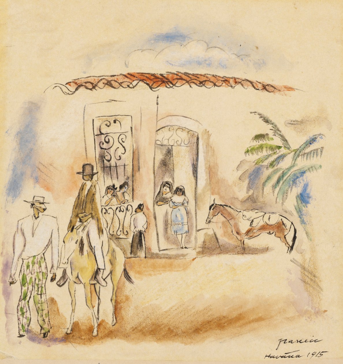 Landskap med figurer, Havana, 1915 (wc på papir) av Jules Pascin