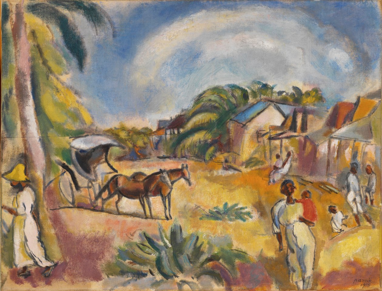 Landskap med figurer og vogn av Jules Pascin