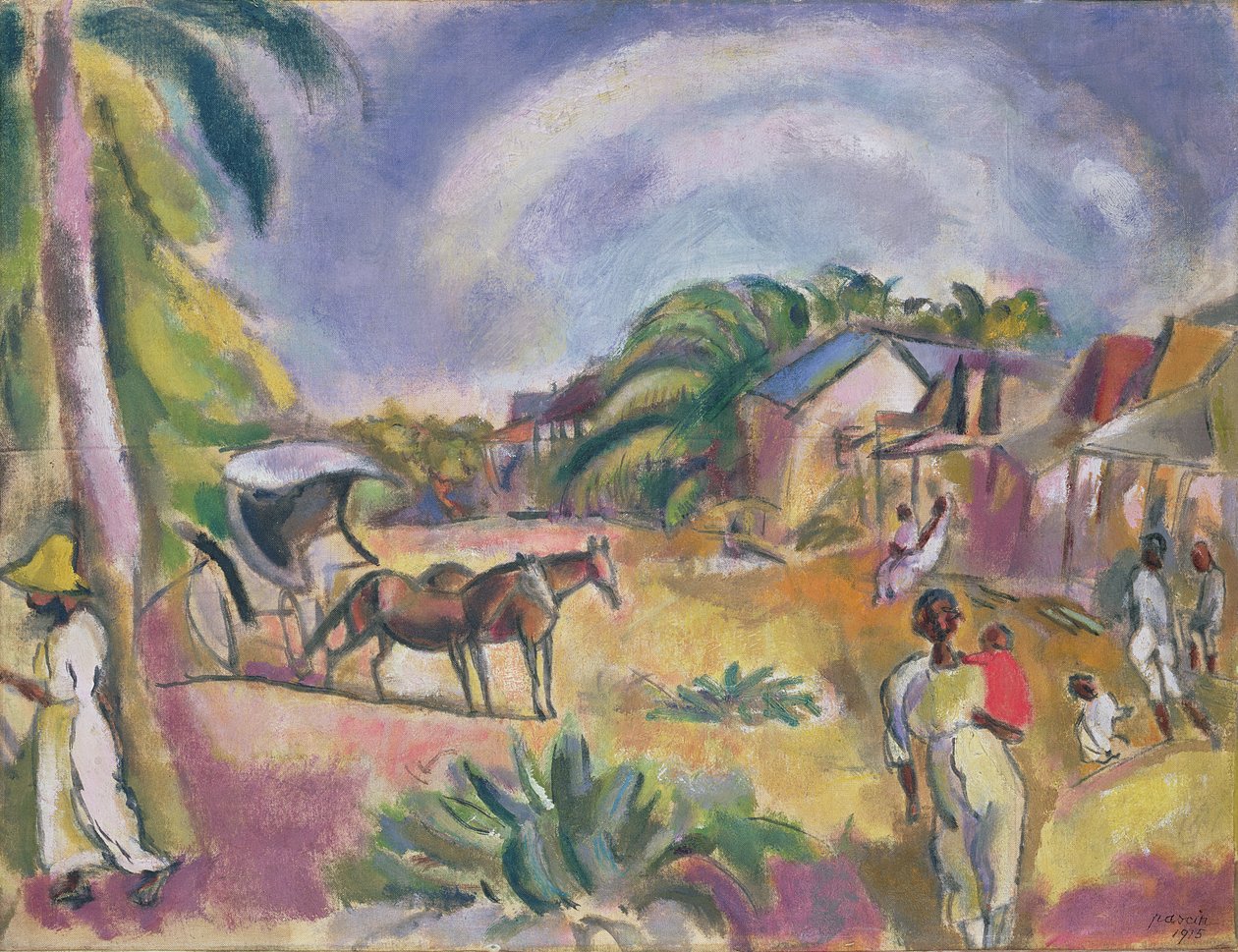 Landskap med figurer og vogn, 1915 av Jules Pascin