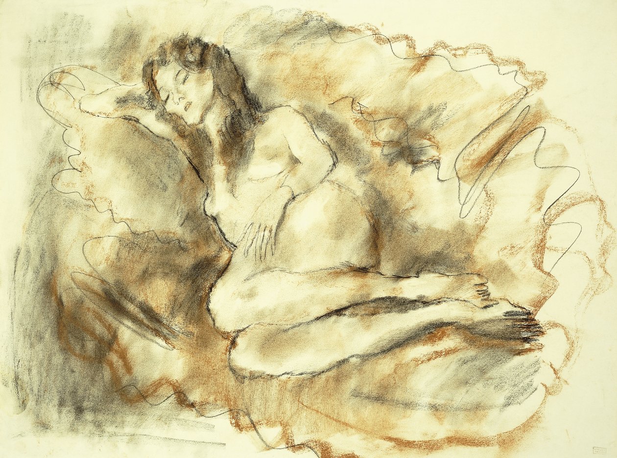 Liggende naken; Nu Couche, 1929 av Jules Pascin