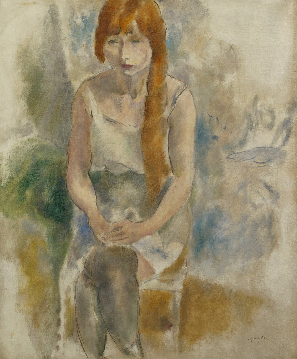 Modell sittende; Modell Assis, av Jules Pascin