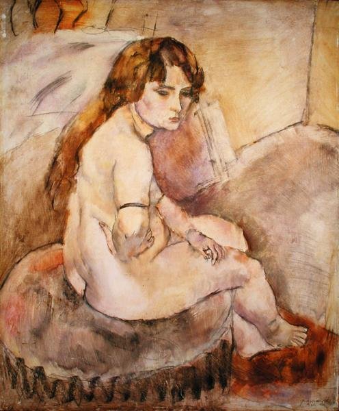 Naken Sittende på en Hassock av Jules Pascin
