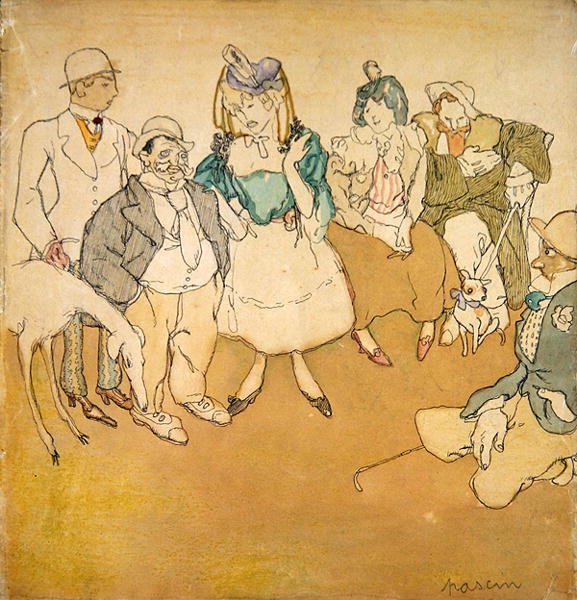 Personnages et Chiens, ca. 1906 (penn og blekk og akvarell på papir) av Jules Pascin