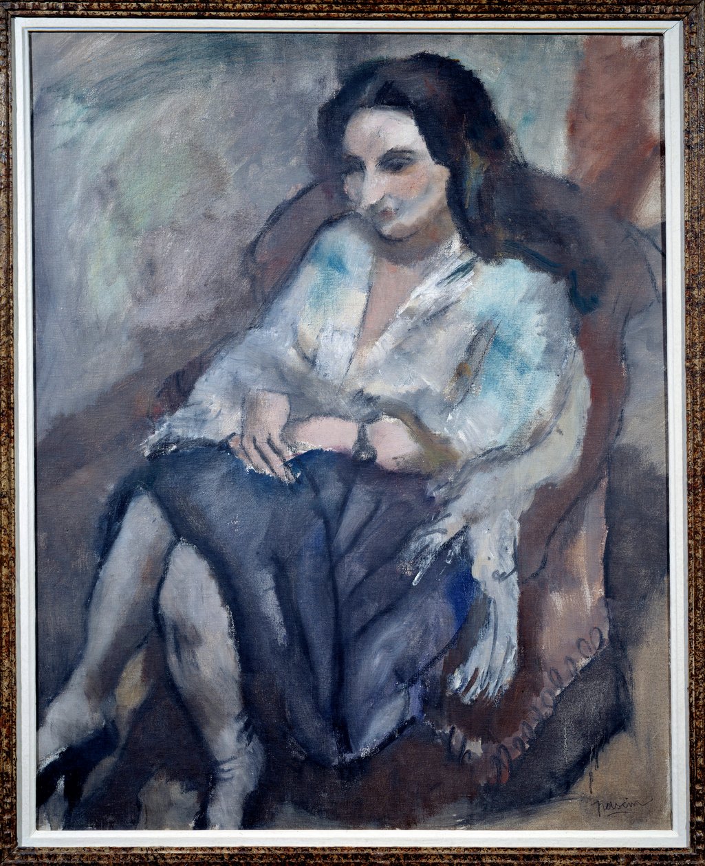 Portrett av Andree. Portrett av en sittende kvinne. Maleri av Jules Pascin (1885-1930) av Jules Pascin
