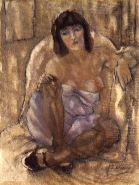 Sittende kvinne (olje på lerret) av Jules Pascin