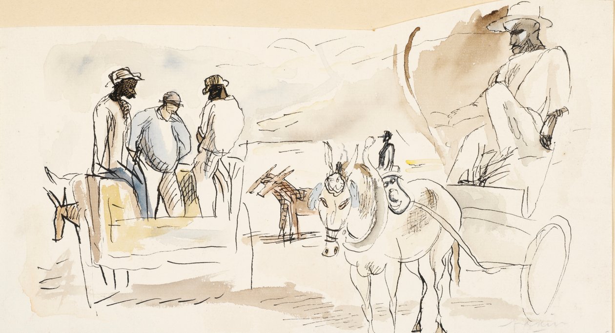 Slaver og to vogner (wc på papir) av Jules Pascin