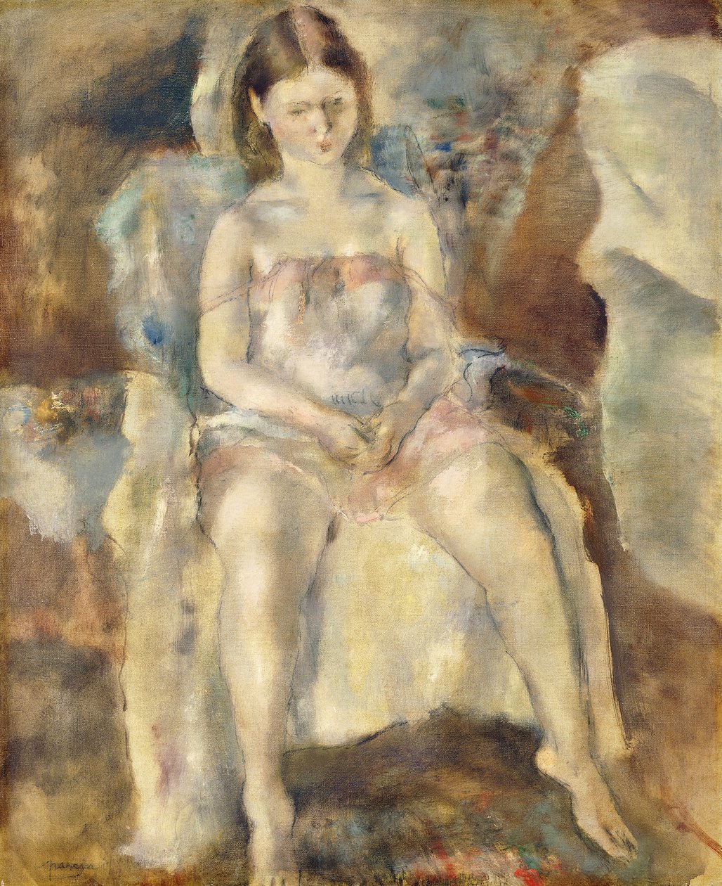 Ung jente sitter av Jules Pascin