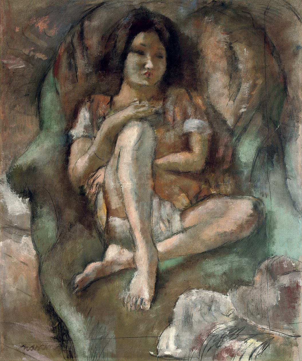 Ung jente i en lenestol; Ung jente i en lenestol, 1922 av Jules Pascin