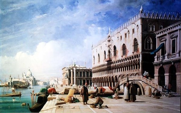 The Quayside, Venezia av Jules Romain Joyant