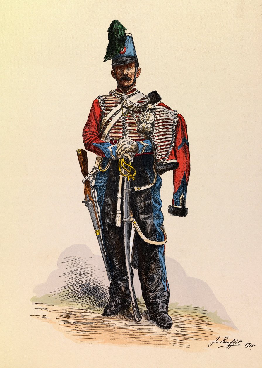 Portrett av en brigadehussar av Jules Rouffet (1862-1931) ca. 1845, privat samling av Jules Rouffet
