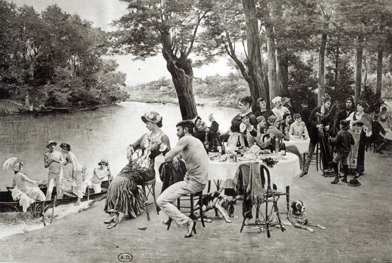 Scene på bredden av elven Marne (fototypi) av Jules Scalbert