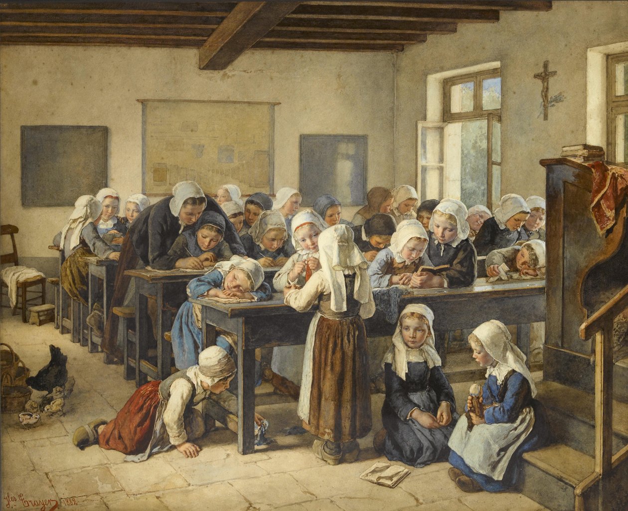 En bretonsk jenteskole, 1882. av Jules Trayer