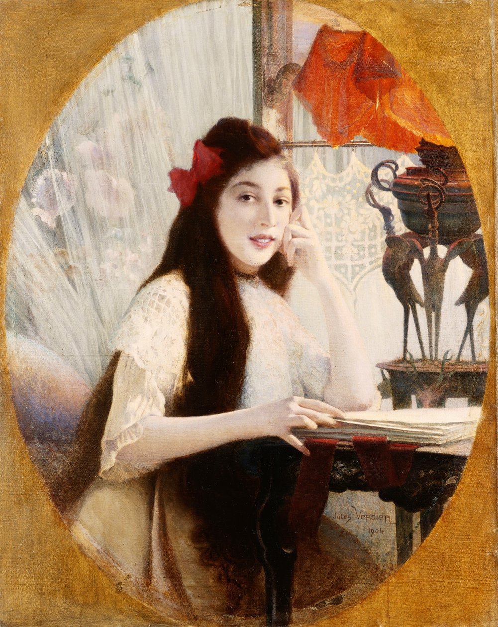 Portrett av en ung jente ved et skrivebord, 1904 av Jules Verdier
