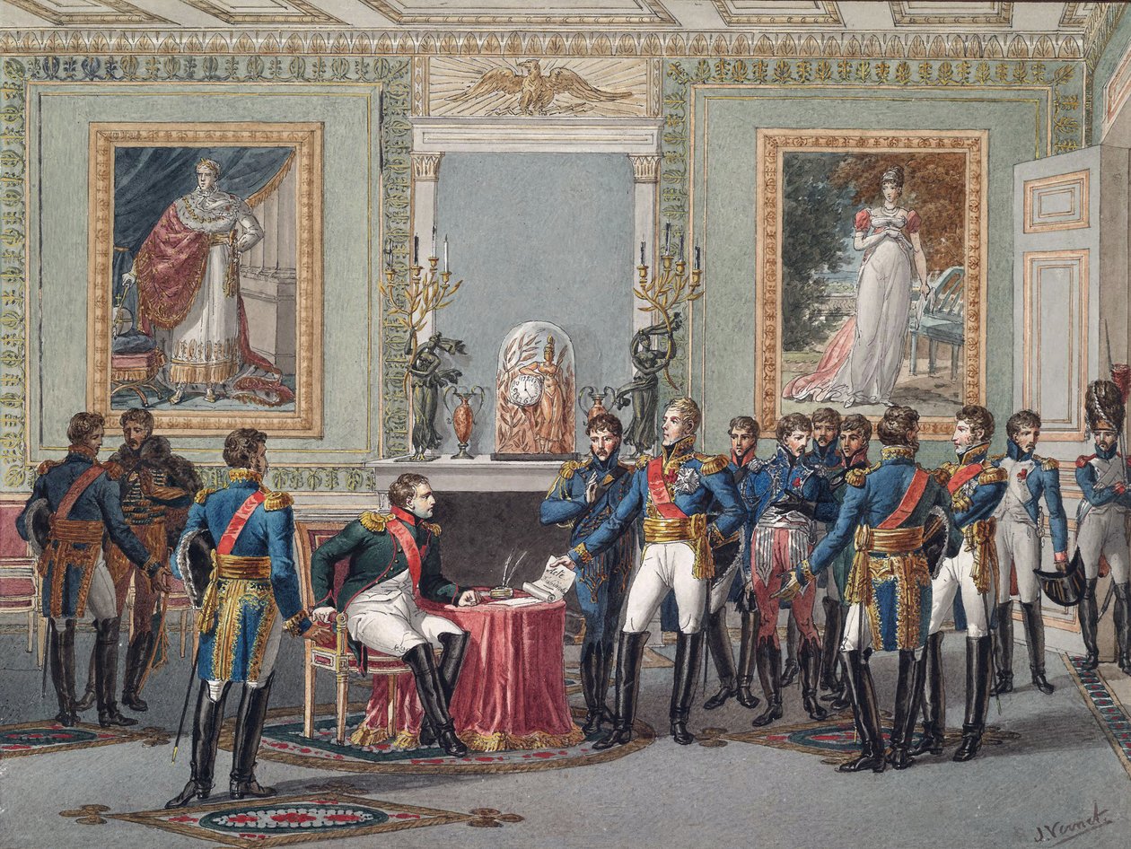 Abdikasjonen av Napoleon ved Fontainebleau 11. april 1814 av Jules Vernet