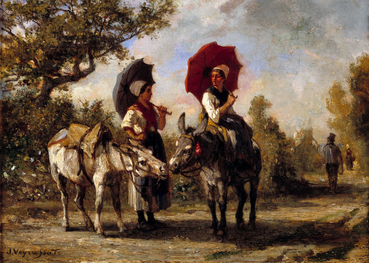 La promenade et esel Maleri av Jules Veyrassat (1828-1893) Privat samling fra 1800-tallet av Jules Veyrassat
