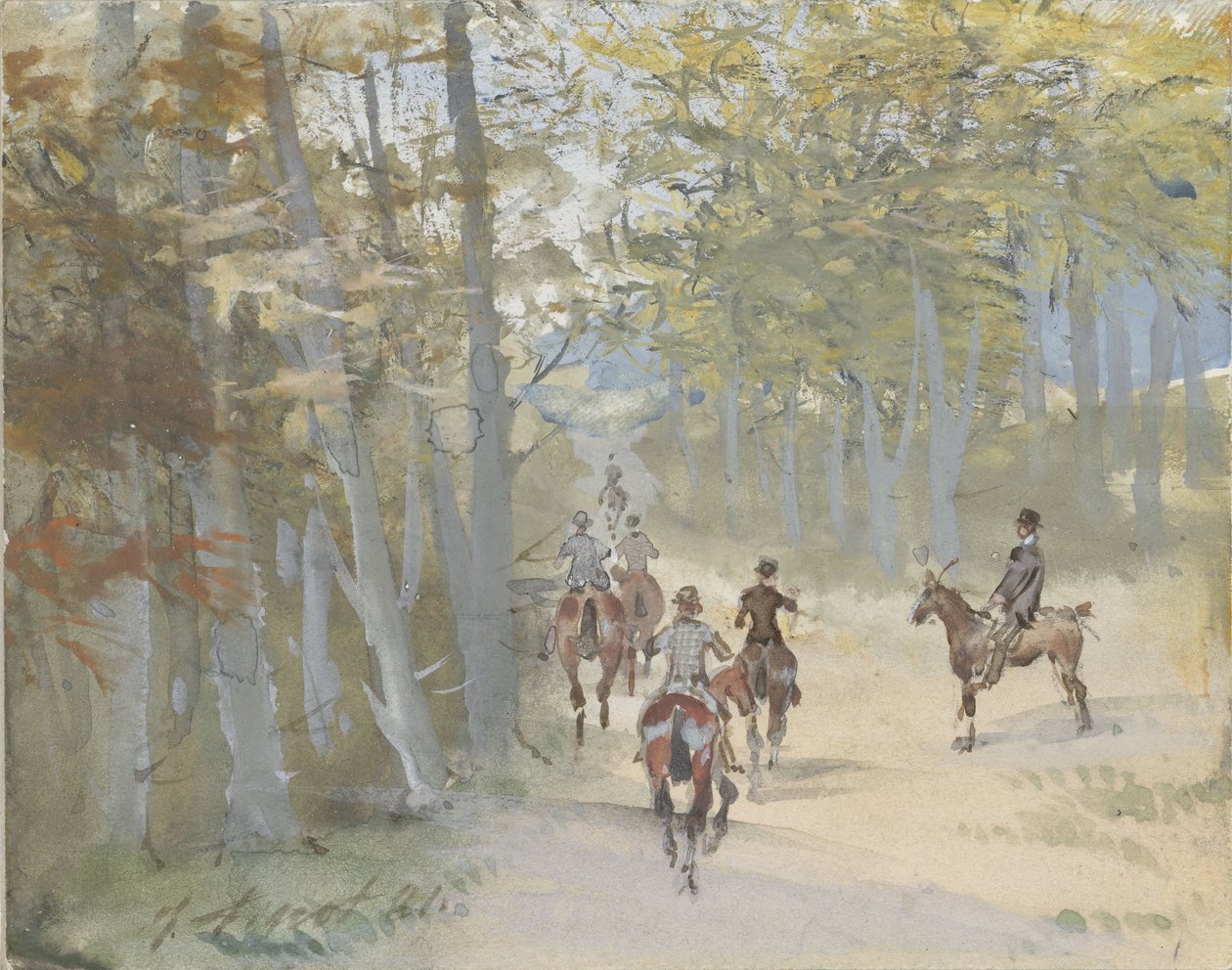 Skoglandskap med ryttere av Jules baron Finot