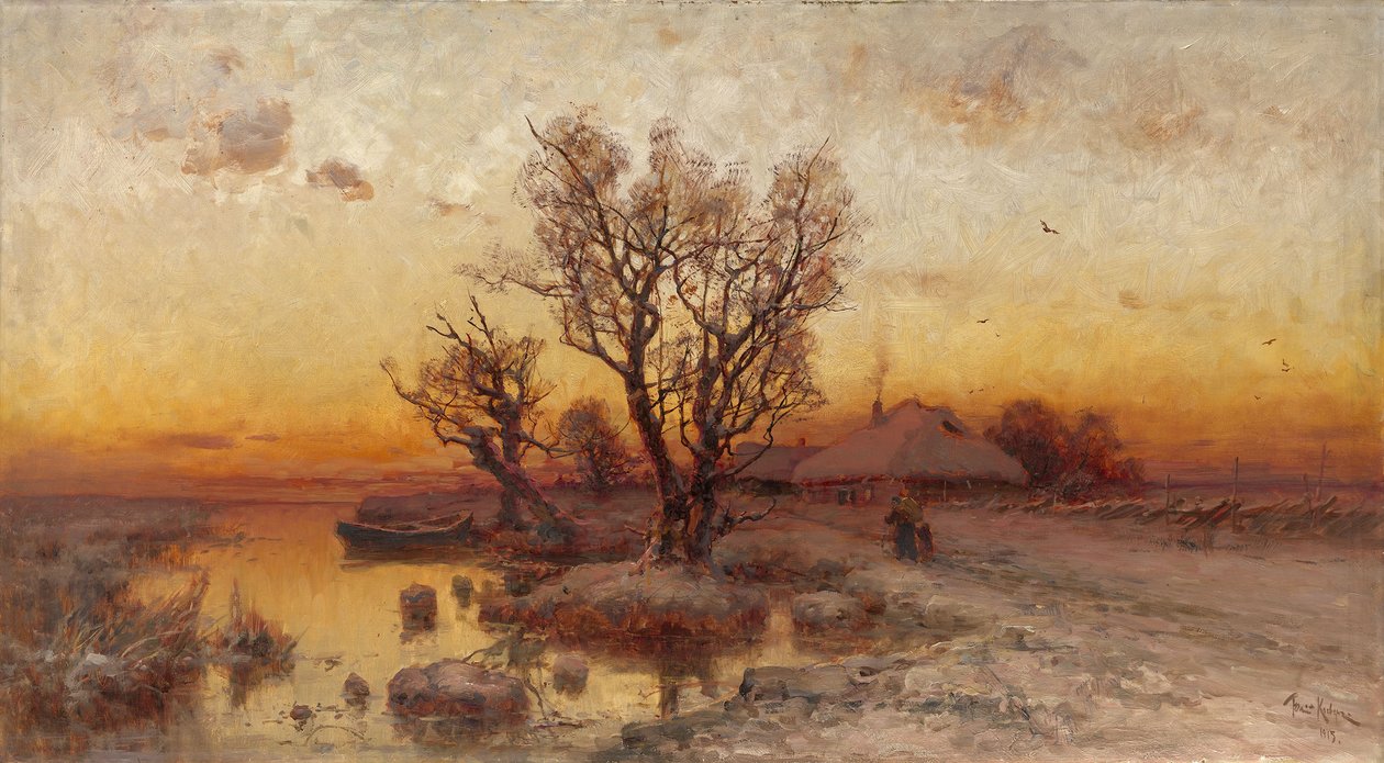 Solnedgang over en ukrainsk Hamlet, 1915 av Juli Julievich Klever