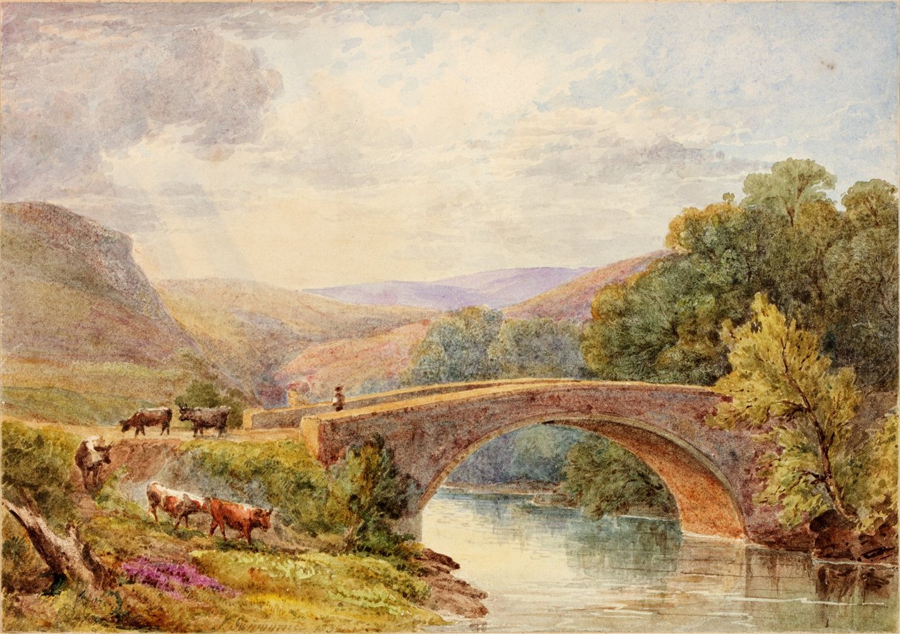 Lewisburn Bridge, North Tyne wc på papir på kort av Julia Swinburne