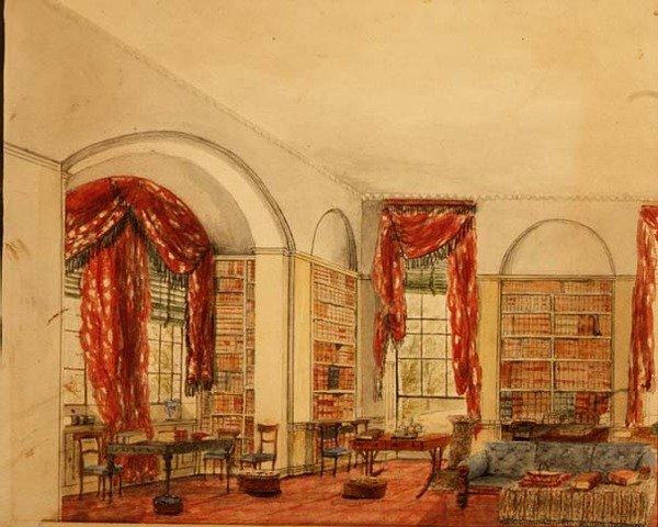 Sidevisning av biblioteket på Aynhoe av Julia Cartwright